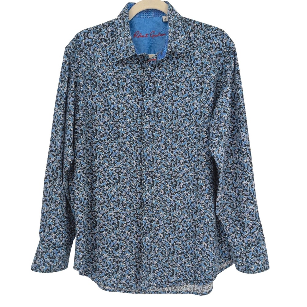 Robert Graham Blue Paisley Button Down Shirt M Classic Fit Long Sleeve Luxury